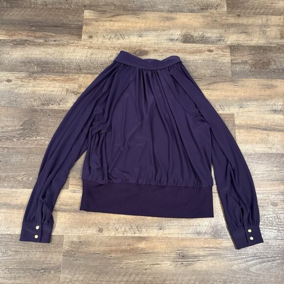 WHBM Banded Bottom Deep V-Neck Shirt Amethyst Purple See Measurements for Size - Picture 2 of 15